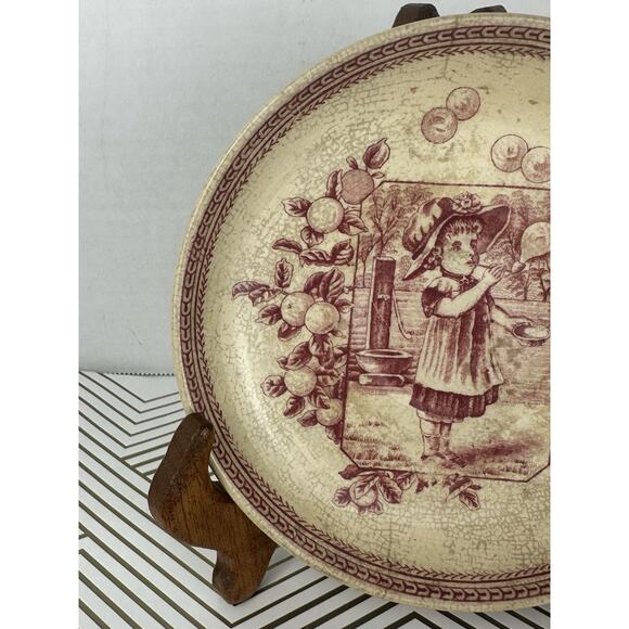 Old Hall Earthenware Co Mother Hubbard Transferware 6” Red Plate C1861-1884 - Picture 2 of 7